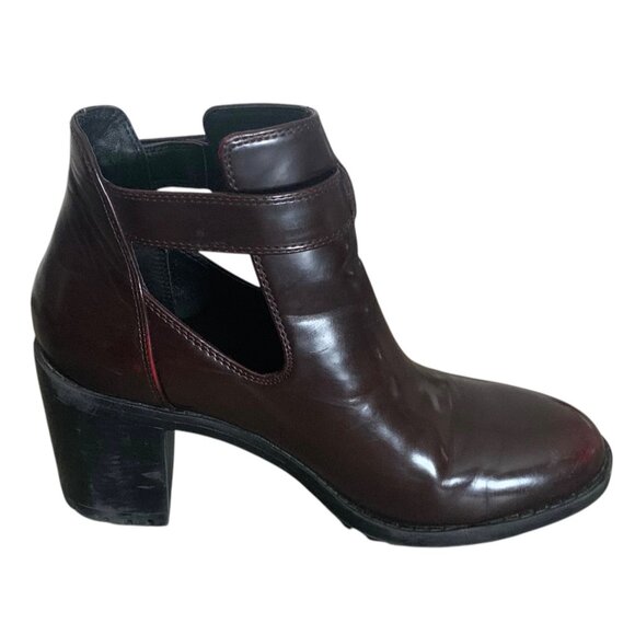 ZARA TRAFALUC Solid Burgundy Patent Leather T-Strap Women's Ankle Boots Size 40 - Picture 5 of 10